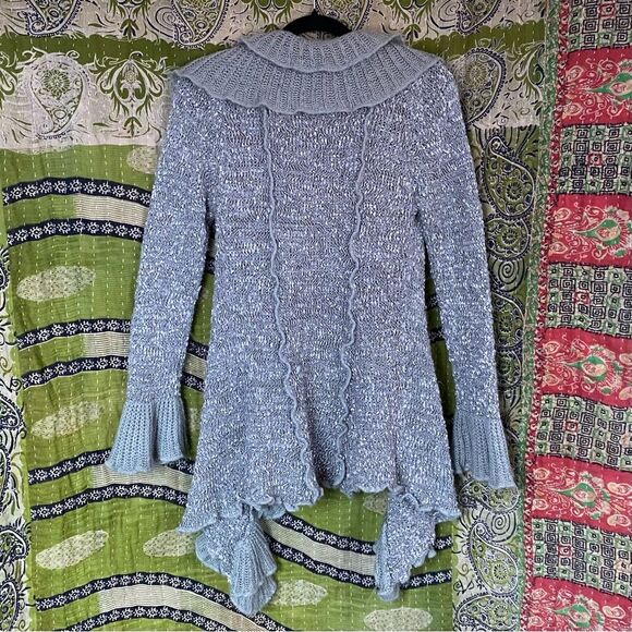 Y2K Sioni Gray Knit Fairycore Ruffle Cardigan Size Small - Picture 8 of 13